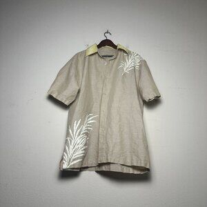 Syllables Hawaiian Men XL Linen Blend Casual Button Shirt Button Up Vacation